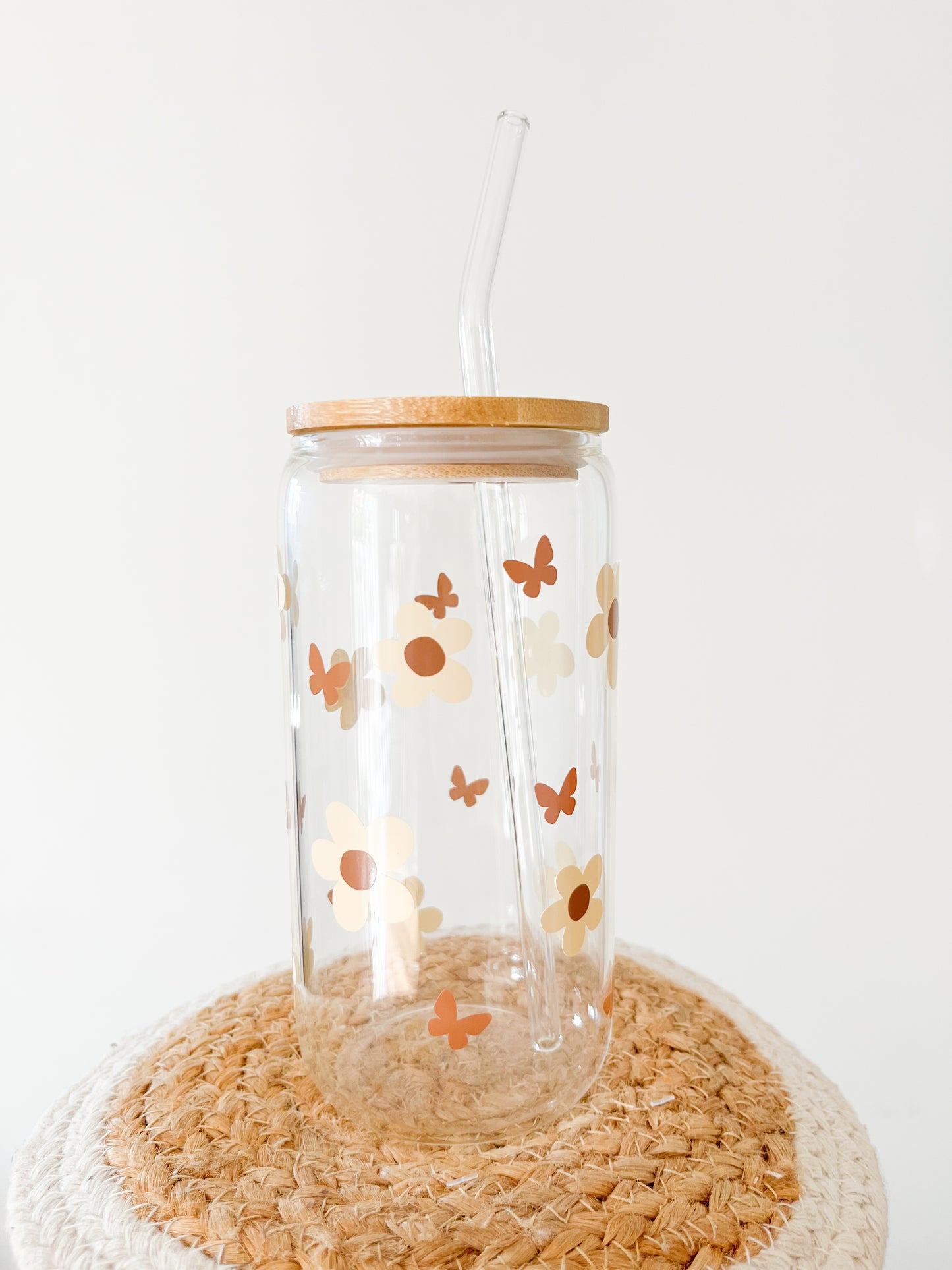 Verre à paille - BEIGE FLOWERS - Monmini