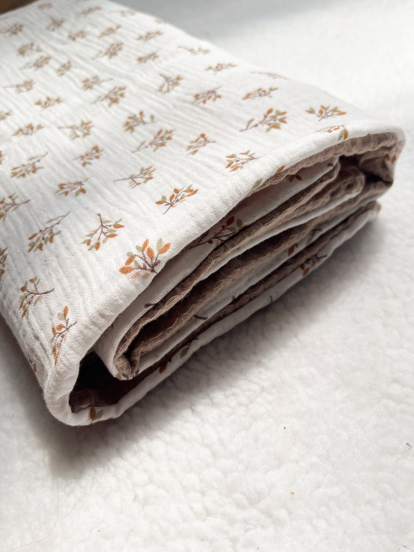 Couverture en gaze de coton et nid d’abeille - Naturel - Monmini