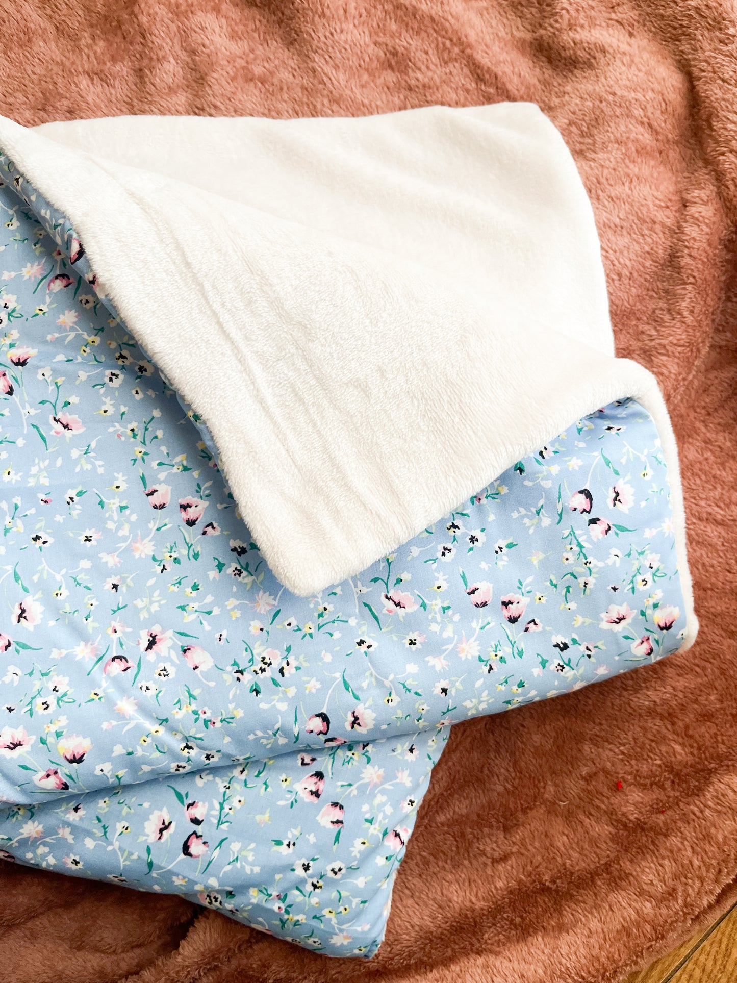 Couverture en coton bleu fleuri - (Automne/hiver)