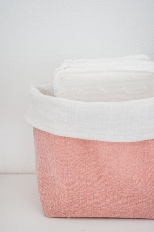 Panière et ses lingettes lavables en gaze de coton - Rose - Monmini
