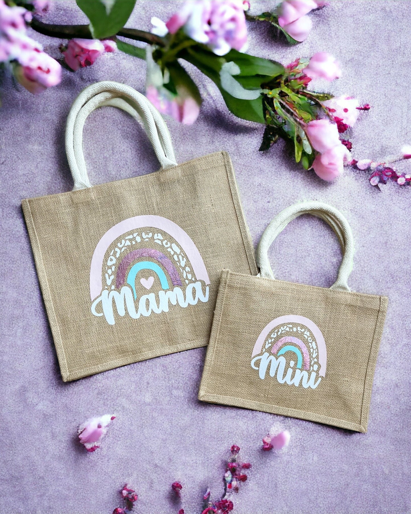 Lot de 2 sac cabas en jute MAMA & MINI