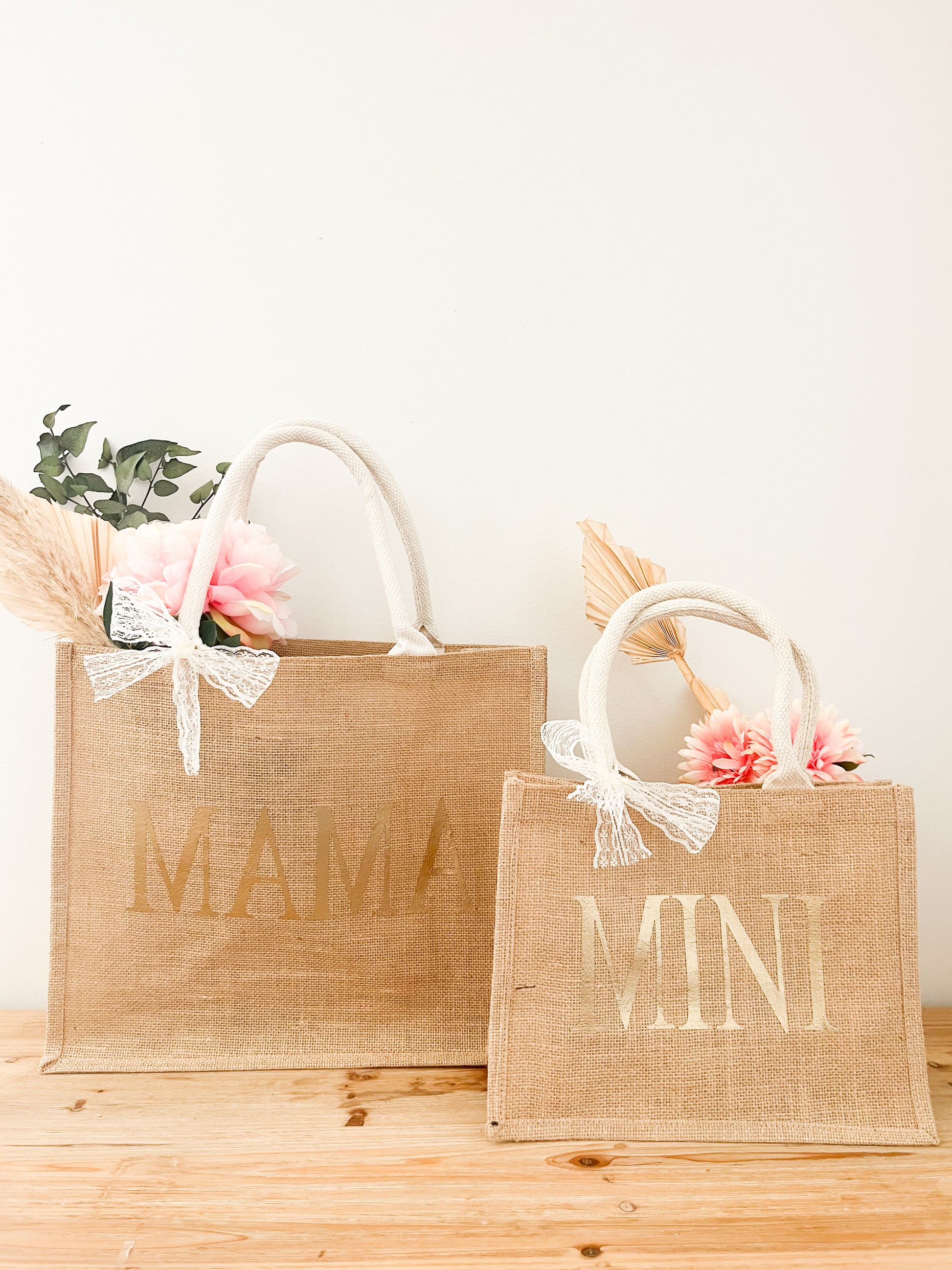 Lot de 2 sac cabas en jute MAMA & MINI - Monmini