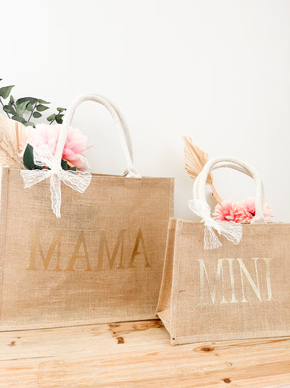 Lot de 2 sac cabas en jute MAMA & MINI - Monmini