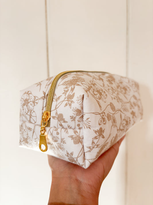 Trousse de toilette en coton - Écru fleuri • EN STOCK