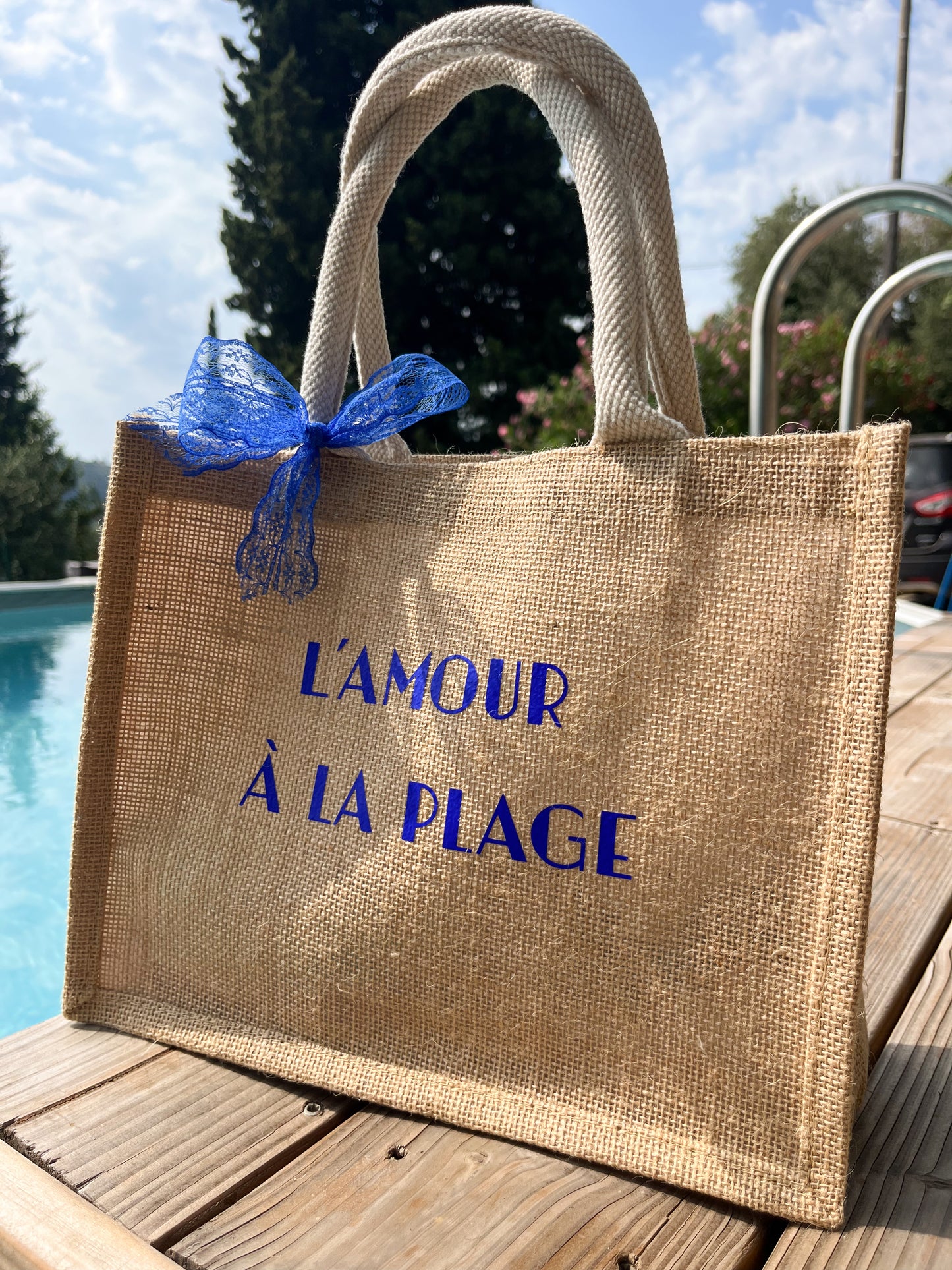 Petit sac en jute L’AMOUR À LA PLAGE / Bleu