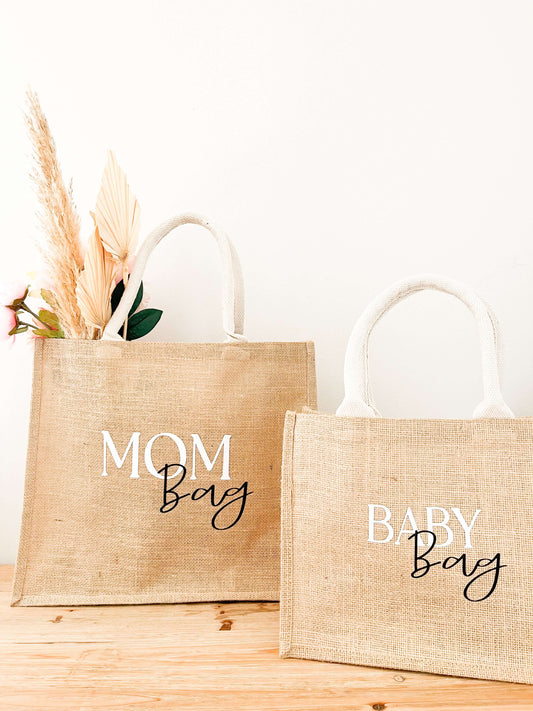 Lot de 2 sac cabas en jute MOM & BABY Bag - Monmini