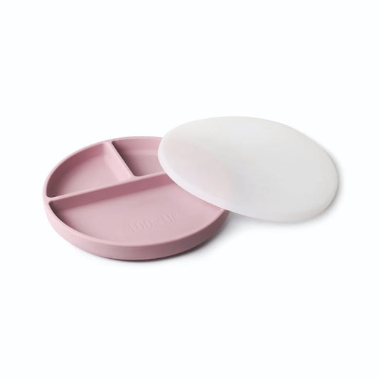 Assiette en silicone à ventouse et couvercle - Rose