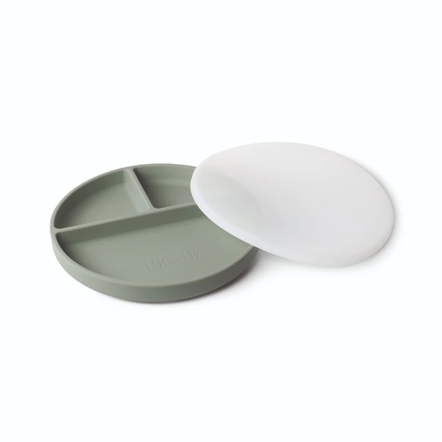 Assiette en silicone à ventouse et couvercle - Sauge