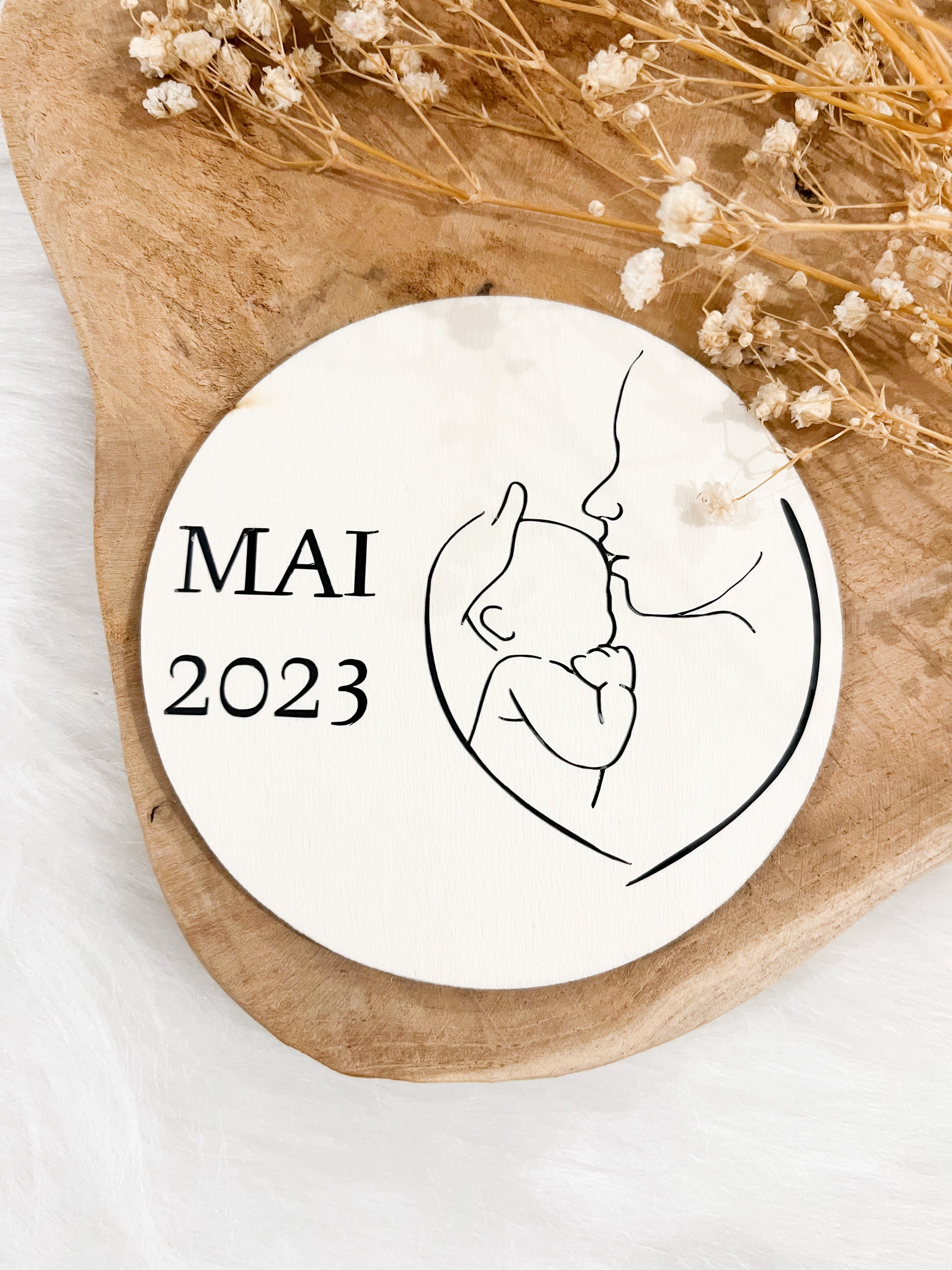 Carte annonce grossesse en bois - Date - Monmini