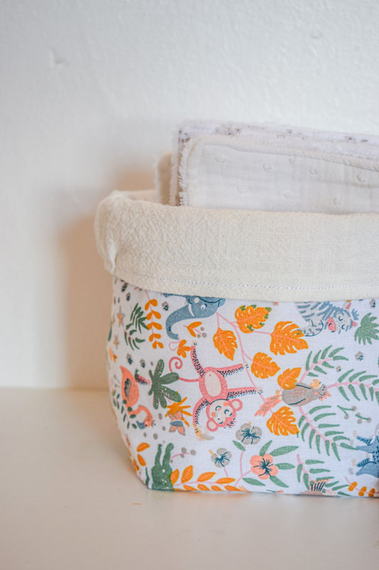 Panière et ses lingettes lavables en coton - Monmini