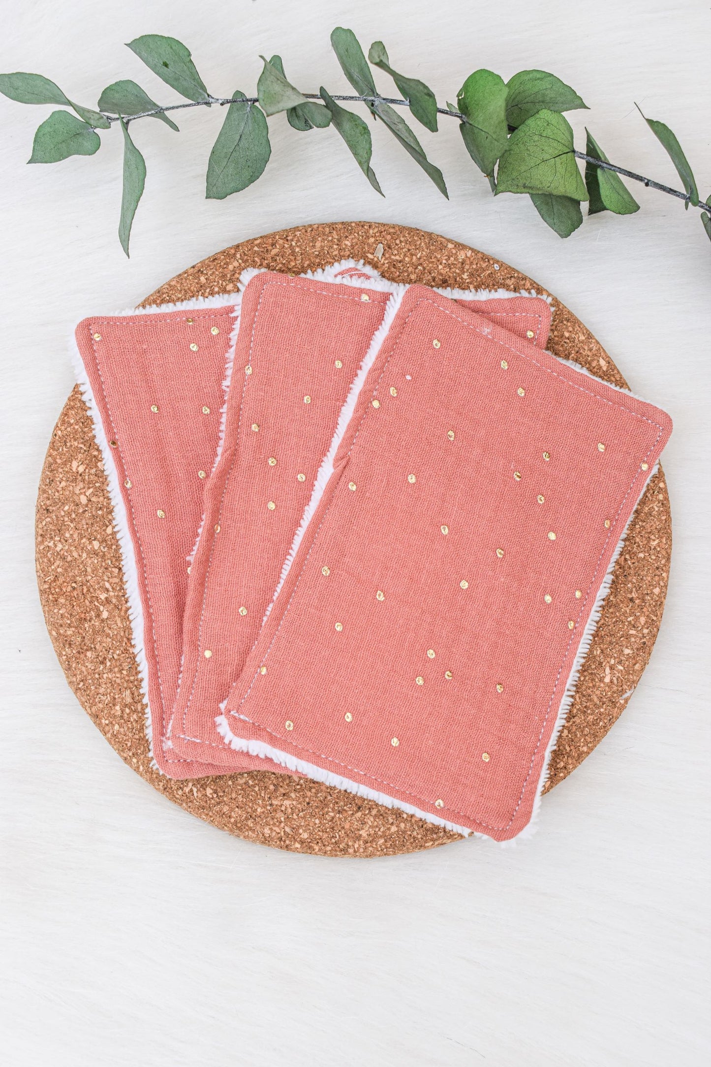 Panière et ses lingettes lavables en gaze de coton - Rose - Monmini