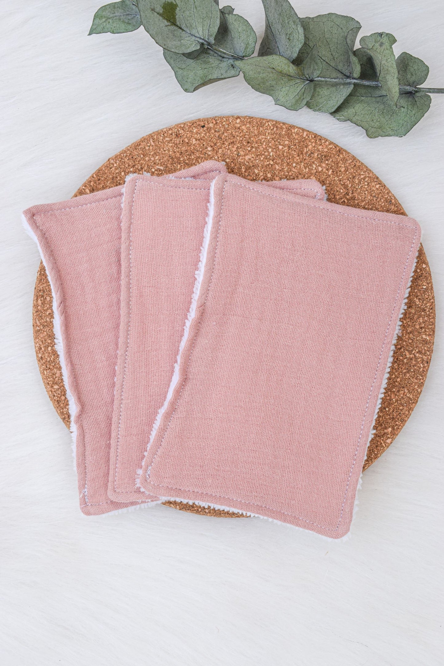 Panière et ses lingettes lavables en gaze de coton - Rose - Monmini